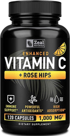 Vitamin C with Rose Hips 1000mg - Pure Ascorbic Acid Supplement - High Dose Vitamin C Capsules for Immune Support - 120 Count