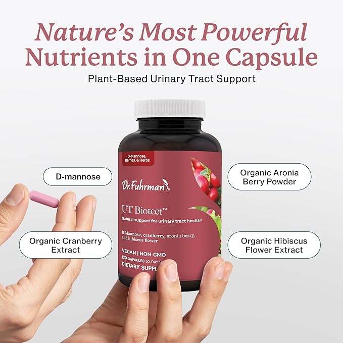 Dr. Fuhrman. Ut Biotect Urinary Tract Supplement | Wholefood Cranberry Pills for Women Made in The USA | D-Mannose, Aronia Berry, and Cranberry | Cleanses and Protects The Urinary Tract | 120 Caps