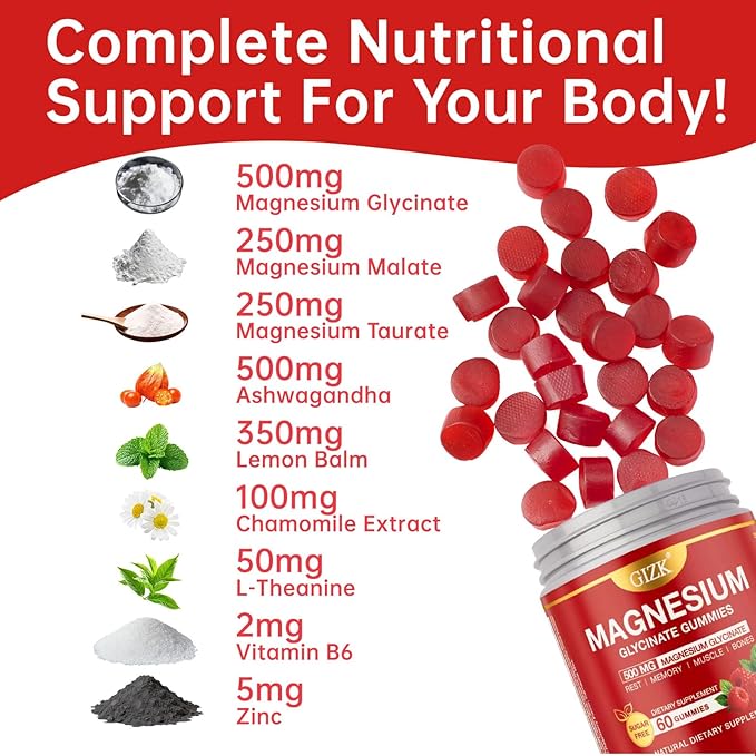 Magnesium Glycinate Gummies 500mg – Sugar Free Magnesium Gummies for Sleep, Stress, Muscle & Nerve Support – for Adults & Kids 4+, Vegan, No Melatonin - Raspberry Flavor
