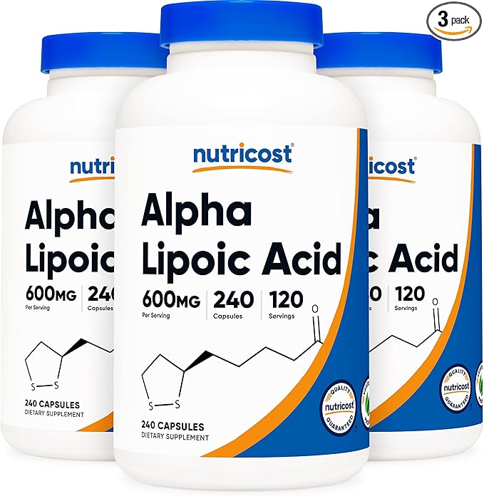 Nutricost Alpha Lipoic Acid 600mg, 240 Vegetarian Capsules - Gluten Free, Soy Free & Non-GMO, 120 Servings (3 Bottles)