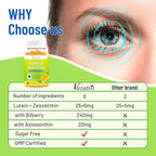Eye Vitamins Lutein & Zeaxanthin Gummies, Sugar Free Eye Health Supplements with Bilberry, Astaxanthin - Support Blue Light, Visual Function and Macular Health - Mango Flavored, 120 Count