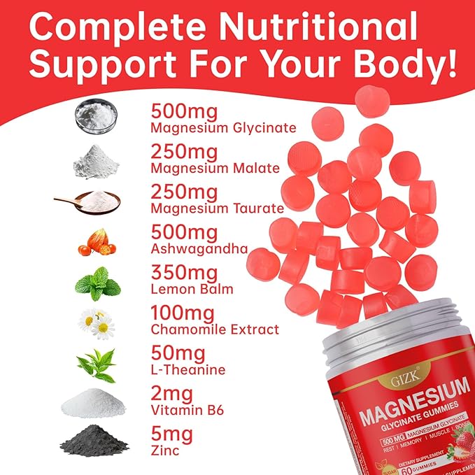 Magnesium Glycinate Gummies 500mg – Sugar Free Magnesium Gummies with L-Theanine - Sleep, Calm, Stress Relief for Adults & Kids 4+, Vegan, No Melatonin (Strawberry Flavor, 120 Count)