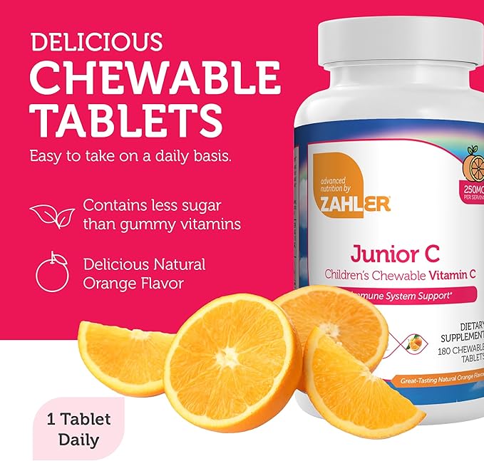 Zahler Junior C Advanced Chewable Vitamin C for Kids - Immune Support in Delicious Orange Flavor - Kosher Chewable Antioxidant - (180 Count)