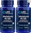 Life Extension Melatonin IR/XR, 120 Capsules (Pack of 2) - Immediate & Extended-Release for 7 Hours Support - Night Time Supplement - Stay Asleep All Night Long - Non-GMO, Gluten-Free