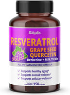 Resveratrol with Grape Seed + Quercetin Berberine + Milk Thistle Powerful Anti-Aging (150-day Supply (Pack of 1))