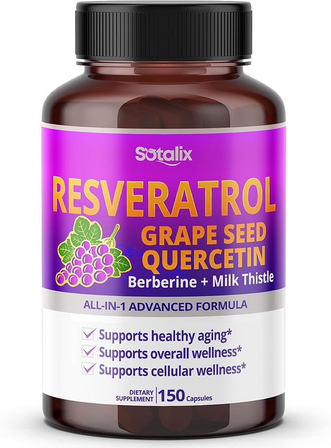 Resveratrol with Grape Seed + Quercetin Berberine + Milk Thistle Powerful Anti-Aging (150-day Supply (Pack of 1))