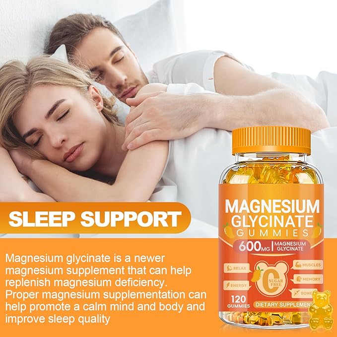 Magnesium Glycinate Gummies 600mg, Chewable Sugar Free Potassium Magnesium Supplements for Adults, Men and Women, Vitamin D, B6 and CoQ10 for Sleep, Relaxation, Brain & Muscle, 120 Gummies