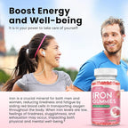Iron Gummies with Multivitamin, Iron Supplement for Women & Men, Kids Multivitamin with Iron, Zinc, Vitamin B Complex & C, B12, Folate - Blood Builder, Energy Support, Peach Flavor, Vegan 60 Gummies