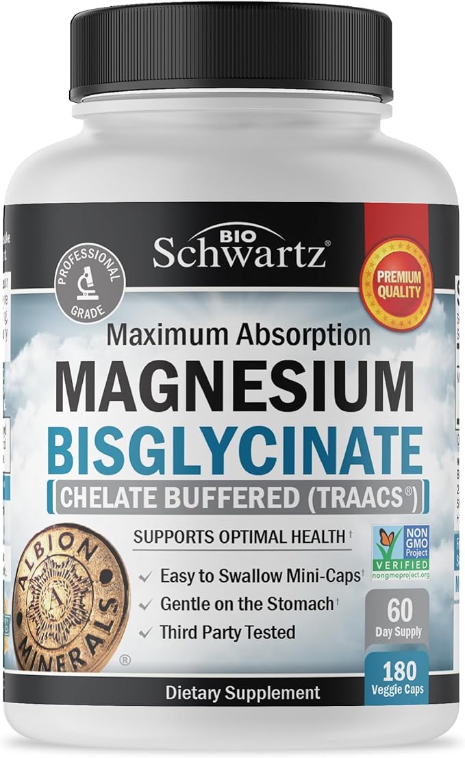 Magnesium Bisglycinate Chelated Supplement - High Absorption Magnesium Glycinate Supplement for Women and Men - Sleep, Muscle, Bone & Joint Support - Non-GMO, Non-Laxative Chelate - 180 Capsules