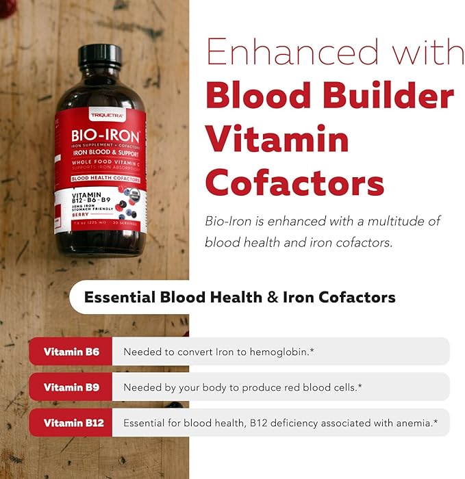 Liquid Iron Supplement | Organic Certified, Berry Flavor - Whole Food Vitamin C Absorption Boost & Blood Building B Vitamins - Methyl B12, L-Methylfolate & B6 - Supports Healthy Iron Levels - 7.6 oz