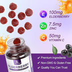 120 Gummies Sambucus Elderberry Gummies - Immune Support for Adults and kids 4+ 5 in 1 with Vitamin C, Zinc, Yeast β-glucan, Probiotics Complex, Nature Elderberry Supplement, Non-GMO, Gluten Free