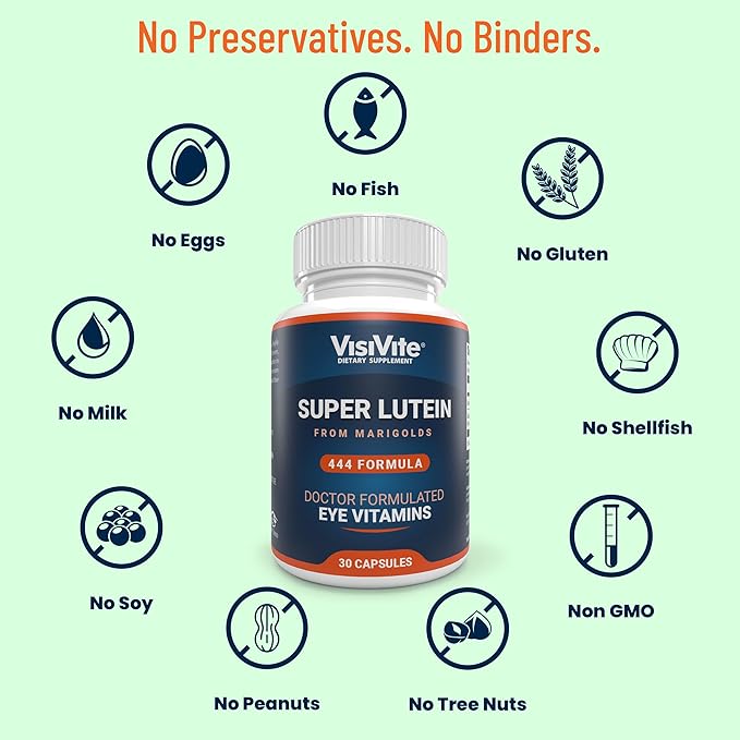 VisiVite Super Lutein 444 Eye - Unique & Clear Eye Vitamins - Lutein Max Vision Vitamins for Eyes - Zeaxanthin Plus Lutein Eye Vitamins - Clear Eye Supplements for Adults