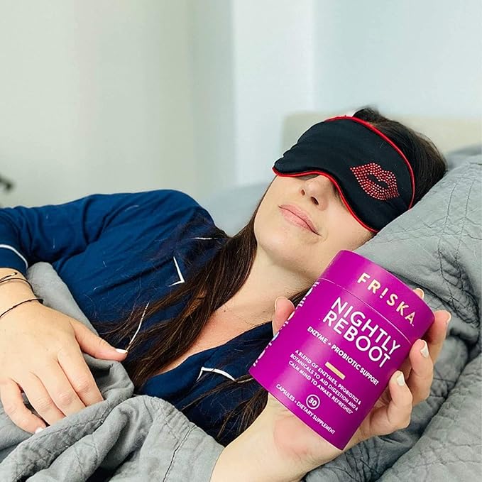 Friska Nightly Reboot - Nighttime Digestive Enzymes, Probiotic for Gut Balance & Bloating Support, with Melatonin & Chamomile to Promote Relaxation & Sleep, 90 Capsules