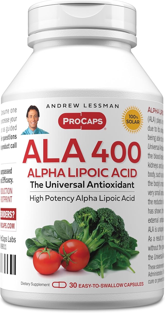 ANDREW LESSMAN Alpha Lipoic Acid ALA 400mg - 30 Capsules - The Universal Anti-Oxidant, Ultra-High Potency, No Additives