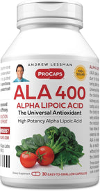 ANDREW LESSMAN Alpha Lipoic Acid ALA 400mg - 30 Capsules - The Universal Anti-Oxidant, Ultra-High Potency, No Additives