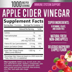 Apple Cider Vinegar Gummies 1000mg per Serving - Sugar Free Max Strength ACV Gummy Vitamins Supplement, Advanced Formula, Vitamin B12 Supports Metabolism & Energy, Keto Friendly, Vegan, 60 Gummies