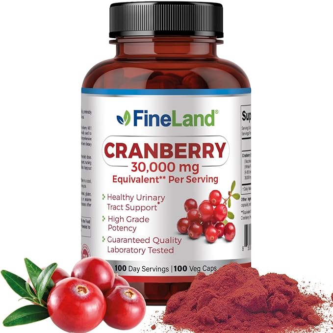 FineLand Cranberry Extract 60:1 — High Potency Cranberry Pills for UTI Support — 100 Vegan Capsules, 100-Day Supply, Non-GMO, Made in USA