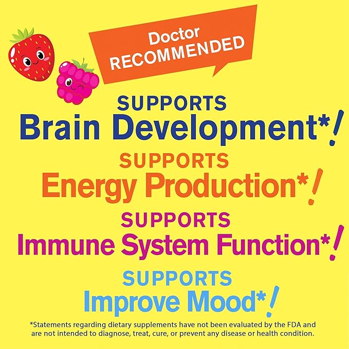 WellYeah Vitamin B12 Gummies for Kids - Boost Energy, Improve Brain Function, and Strengthen Immune System - Non-GMO, Gluten-Free - Great Tasting Berry Flavor - Easy to Chew - 60 Gummies