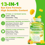 Sugar Free Lutein Gummies 25mg, Lutein and Zeaxanthin Supplements for Eye Health, 13-in-1 Eye Care Formula with Omega-3 Bilberry Saffron & Vitamins-Vision Health, Eye Strain, Dry Eyes, Vegan 60 Count