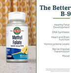 KAL Methyl Folate 1000 mcg - 5-MTHF Active Form, Folic Acid Supplement for Women and Men, Heart Health, Prenatal, Brain Support for Adults, Vegetarian, Natural Lemon ActivMelt - 60 Micro Tablets