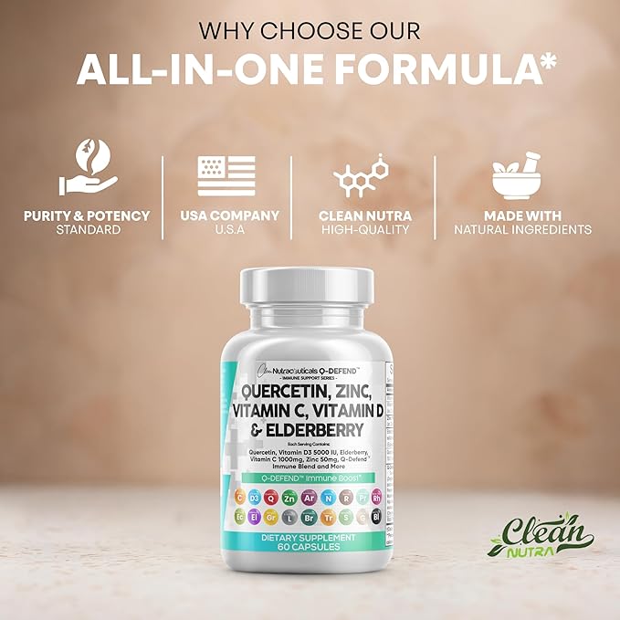 Clean Nutraceuticals Quercetin Zinc Vitamin C Vitamin D Bromelain Elderberry - Lung Immune Support Supplement Adults with Artemisinin, Sea Moss, Echinacea, Allergy Relief (60 Count (Pack of 5))