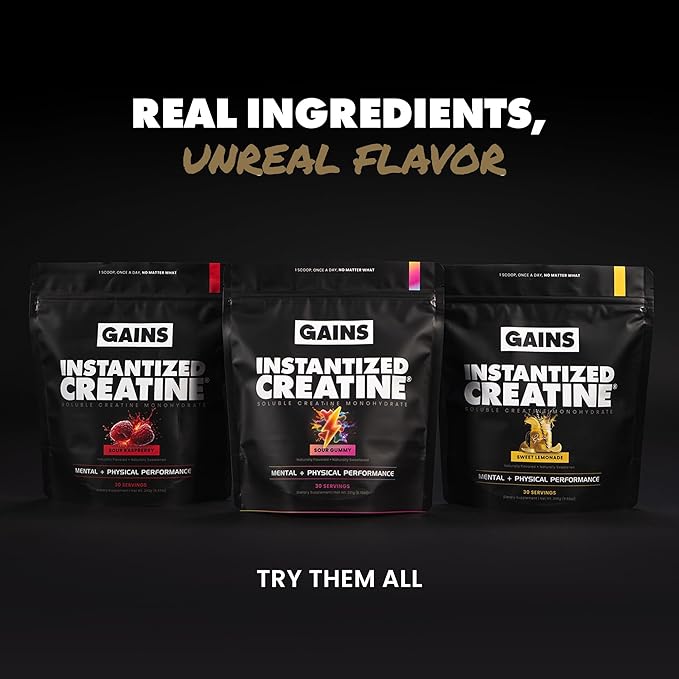Gains in Bulk Instantized Creatine Monohydrate for Men & Women, Soluble Pre Workout Powder, Supports Muscle Building, Strength and Performance, Bodybuilding Supplements, Unflavored, 100 Servings