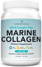 AMANDEAN Marine Collagen Peptides Powder. Double Hydrolyzed for Increased Absorption. Wild-Caught Fish Collagen Supplement. Type 1 & 3 Collagen Protein. 18 Amino Acids for Skin, Hair, Nails.