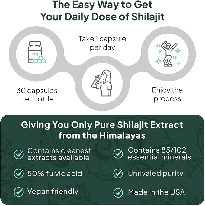 Organics Ocean One-Per-Day Shilajit for Men and Women - Natural and Potent Shilajit Supplement for Age-Defying, Bone Strength, Hormone Support and More - 6 Bottles Capsules