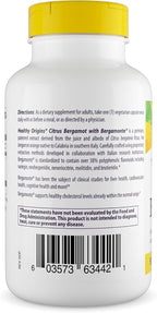 Healthy Origins Citrus Bergamot 500 mg, Bergamonte® Patented Extract, 38% Polyphenols, Cardiovascular & Metabolic Support, Third-Party Tested,120 Veggie Capsules*