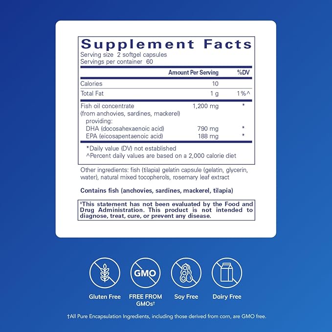 Pure Encapsulations DHA Ultimate | Eco-Friendly Supercritical CO2 Extracted DHA Fish Oil Concentrate | 120 Softgel Capsules