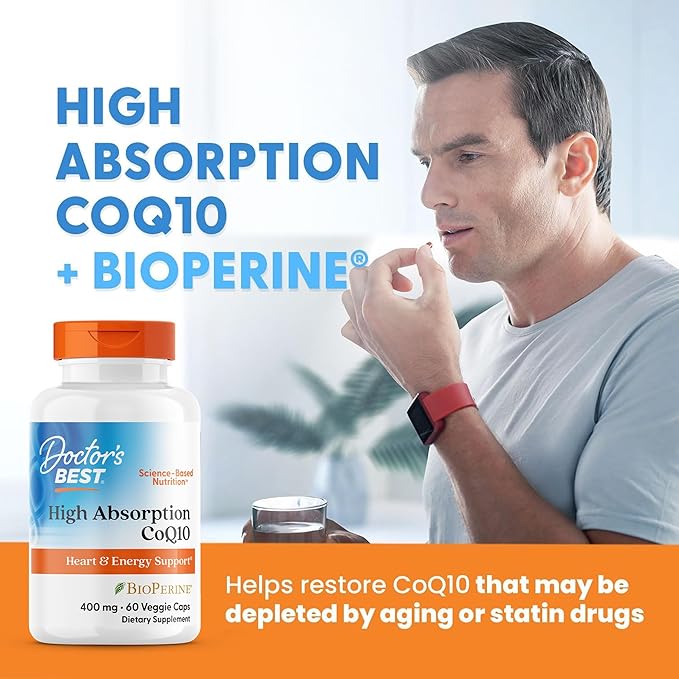 Doctor's BEST High Absorption CoQ10, Heart & Energy Support, USP Verified, Naturally Fermented CoQ10, Non-GMO, Gluten Free, Soy Free, Vegan 60 Veggie Caps