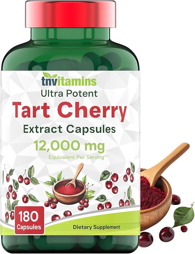 tnvitamins Tart Cherry Capsules 12,000 mg Per Serving - 180 Count | Ultra-Potent Tart Cherry Extract Capsules | Joint, Sleep, & Recovery Support* | High in Antioxidants | Non-GMO | Made in the USA!
