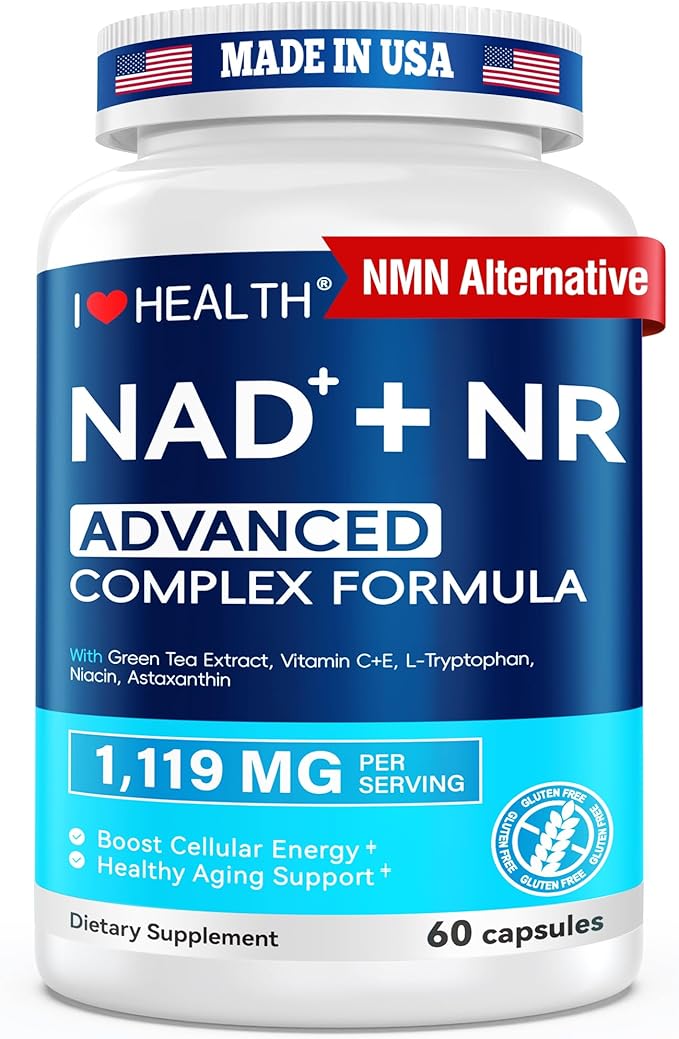 NAD Supplement 1119 mg with NR | Advanced Complex | NMN Alternative | Green Tea Extract + Astaxanthin | Anti-Aging Cellular Energy Support | 60 Capsules, Made in USA