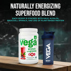 Vega Premium Protein + Supergreens, Berry – 20g Vegan Protein, Dairy & Gluten Free, 20.8 oz (21 Servings)