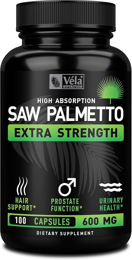 Saw Palmetto Capsules 600mg for Men & Women - Extra Strength DHT Blocker Supplement Capsules - Prostate & Hair Loss Support - 25% Fatty Acids, Bioperine - 100 Count