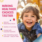 Liquid Iron Supplement for Kids, Women & Men - with Calcium, Zinc, Kids Multivitamin with Iron Drops - Blood Builder & Energy Support for Iron Deficiency, Anemia, Mixed Berry Flavor 2 Fl Oz