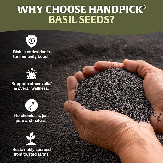 HANDPICK Holy Basil Seeds (397g/14oz) Gluten free, Raw Sabja, Tukmaria Seeds from India, Packed in Resealable Zip Lock Pouch