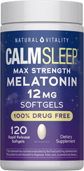 Natural Vitality Melatonin Softgels | 12mg Maximum Strength Supplement | 100% Drug Free | 120 Count