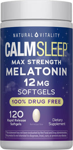 Natural Vitality Melatonin Softgels | 12mg Maximum Strength Supplement | 100% Drug Free | 120 Count
