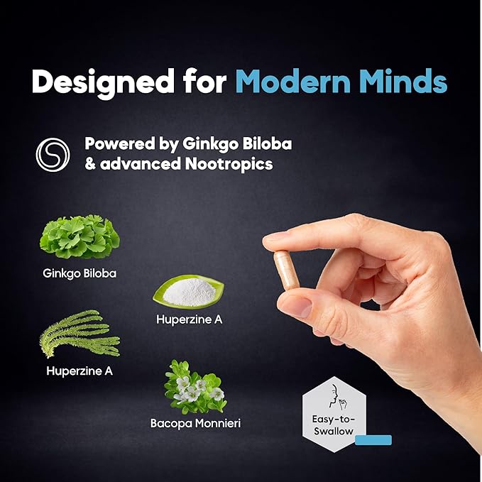 Brain Supplement for Memory & Focus – NSF Certified & Eurofins Tested Nootropic | Ginkgo Biloba, Huperzine A, Bacopa Monnieri, Phosphatidylserine, Caffeine-Free Vegan, 90 Capsules 3-Month Supply