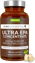 Igennus Ultra Pure Omega-3 EPA 500mg, Highly Concentrated IFOS Certified Wild Fish Oil, Advanced rTG Triglyceride Form, Non-GMO, 90 Small Softgels