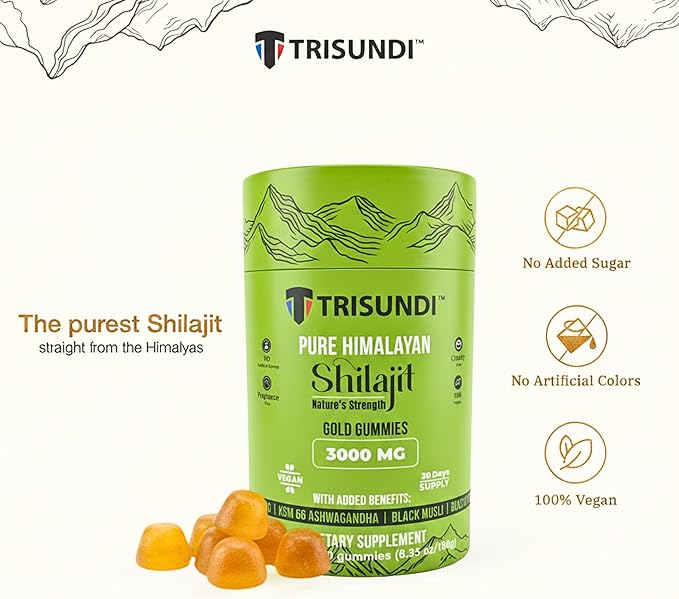 Himalayan Shilajit Gold Gummies 3000mg | Herbal Blend with Ginseng, KSM-66 Ashwagandha, Black Musli & Gokshura | Vegan Supplement – 60 Gummies (30 Day Supply)