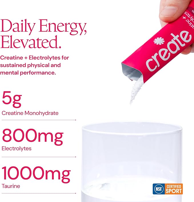 Create Creatine + Electrolytes Mix - Creatine Monohydrate Stick Packs, Supports Energy and Hydration, NSF Certified for Sport, 30 Count, Watermelon