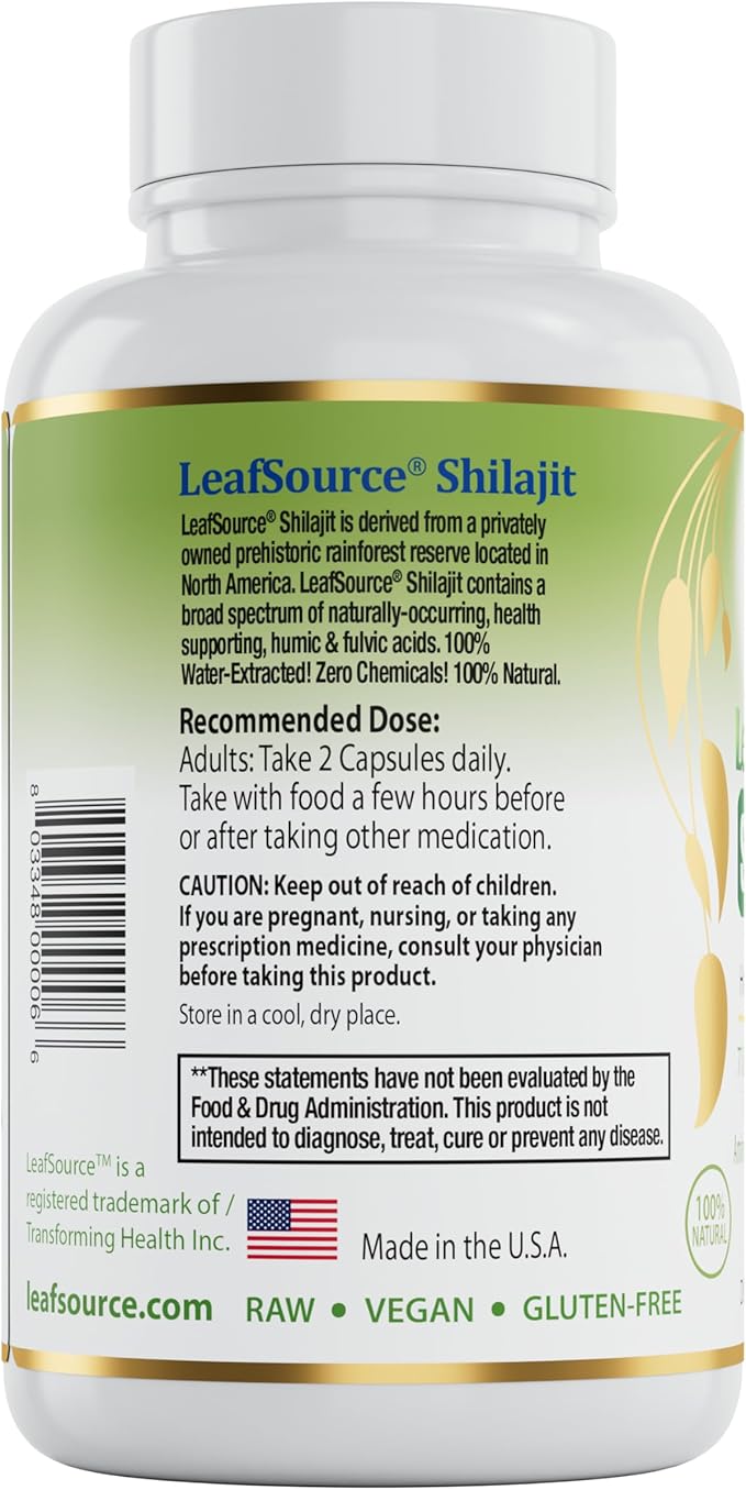 LEAFSOURCE Shilajit with Humic & Fulvic Acid (120 Capsules) with Trace Minerals, Electrolytes, Vitamins, Supports Energy, Gut & Joint Health, Absorb Nutrients
