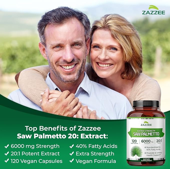 Zazzee Saw Palmetto and French Maritime Pine Bark Extract Capsules | 20:1 Saw Palmetto Extract Plus French Pine Bark | Prostate Support Bundle