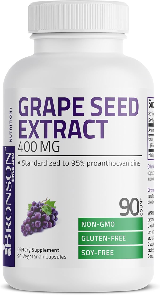 Bronson Grape Seed Extract 400 mg - Antioxidant & Immune Support - Standardized Extract with 95% Proanthocyanidins- Non GMO, 90 Vegetarian Capsules