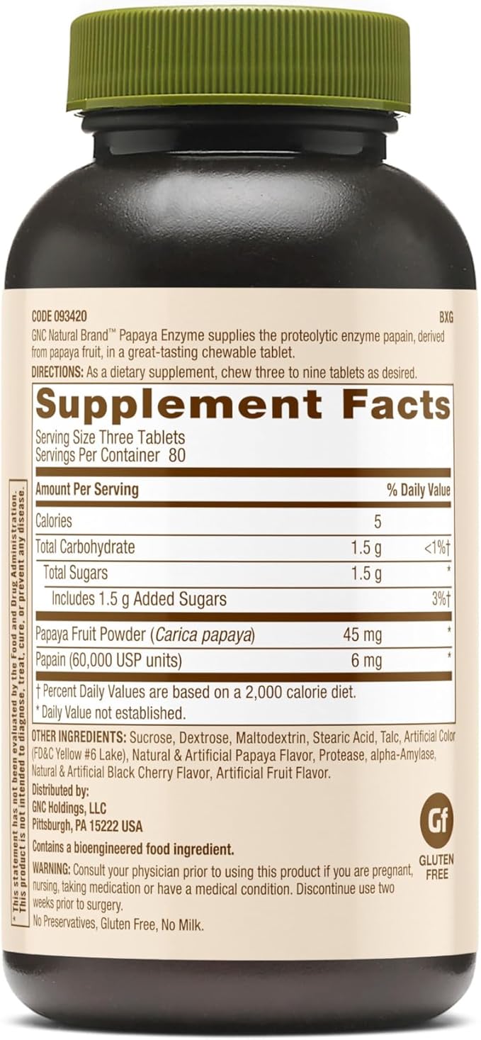GNC Natural Brand Papaya Enzyme, 240 Tablets, Supports Healthy Digestive Function