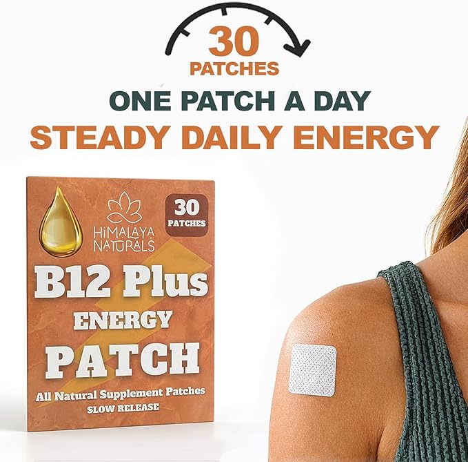 B12 Energy Patch – Methylcobalamin B12, Caffeine-Free, Pill-Free Patch for Daily Energy Support – 30-Day Supply
