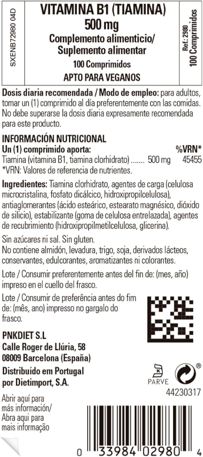 Solgar Vitamin B1 (Thiamin) 500 mg, 100 Tablets - Energy Metabolism, Healthy Nervous System, Overall Well-Being - Super Potency - Non-GMO, Vegan, Gluten Free, Dairy Free - 100 Servings, (Pack of 2)