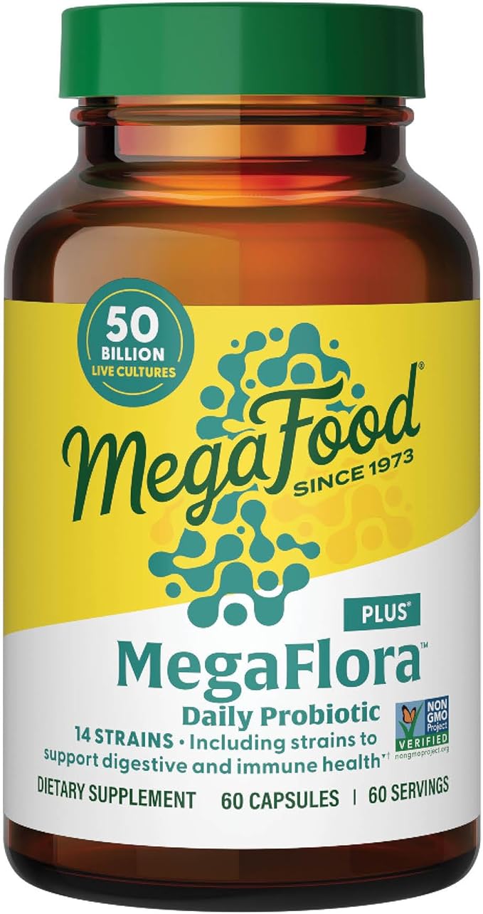MegaFood MegaFlora Probiotic Plus - Probiotics for Women and Men Digestive Health - 50 Billion CFUs & 14 Strains - Immune Support Supplement - Vegetarian - 60 Capsules